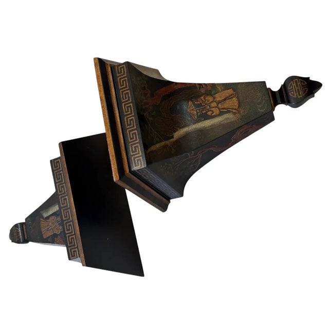 Mid 20th Century Pr Chinoiserie Greek Key Large Black Wall Brackets For Sale - Image 5 of 12