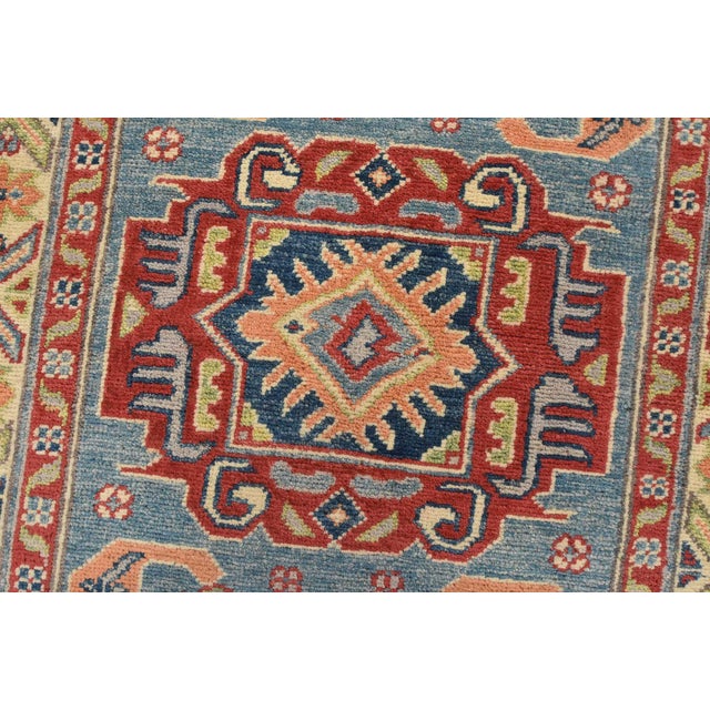 Textile Kazak Runner 2’9” X 9’6” Blue Wool Tribal Hand-Knotted Oriental Rug For Sale - Image 7 of 11