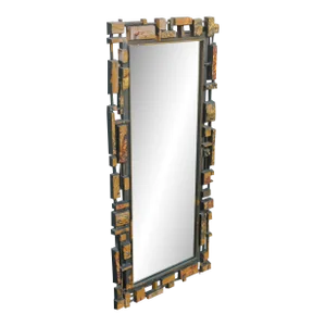 1950's Mid Century Modern Composite Wood Chunk Style Wall Mirror