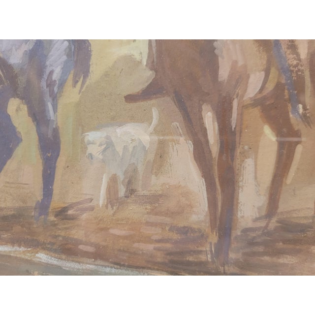 Pedro Mozos, Hunting Day, 1950s, Tempera on Cardboard For Sale - Image 6 of 14