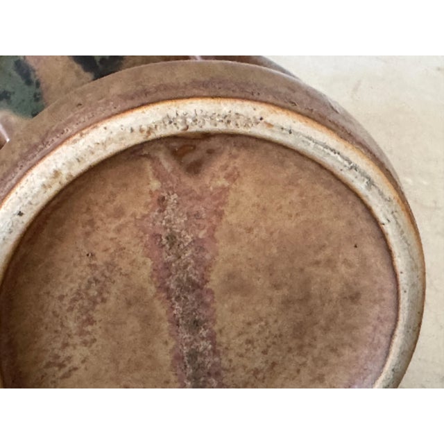 Brown and Green Color Stoneware Enameled Vase with 2 Handles, France, 1960s For Sale - Image 4 of 9