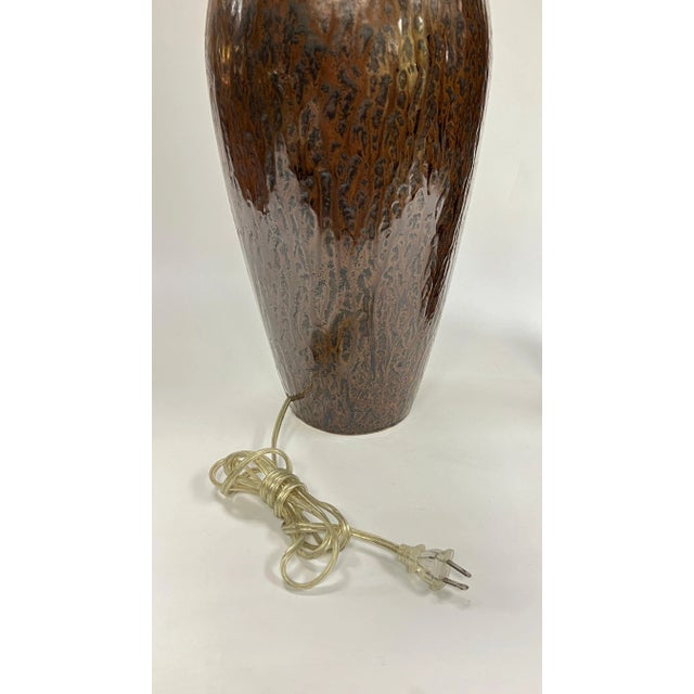 Mid-Century Modern Amber and Brown Glazed Ceramic Table Lamps - A Pair For Sale - Image 9 of 12