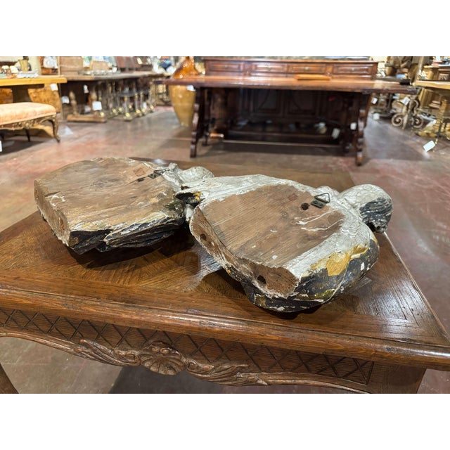 Pair of 18th Century French Carved Polychrome Male & Female Bust Wall Sculptures For Sale - Image 9 of 13