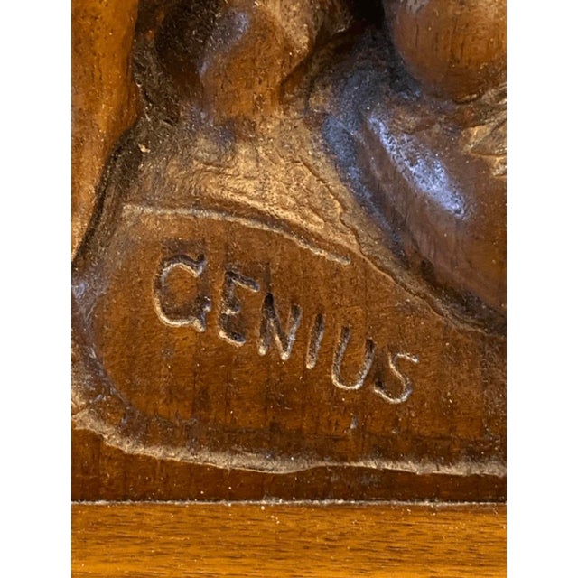 Early 20th Century Antique Danish Carved Cherubs Wood Phone Cabinet With Genius Top For Sale - Image 5 of 13