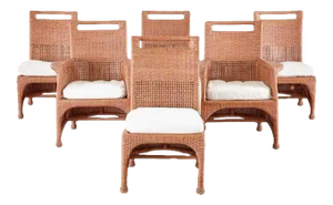 Set of Six McGuire Coral Wicker Rattan Dining Chairs