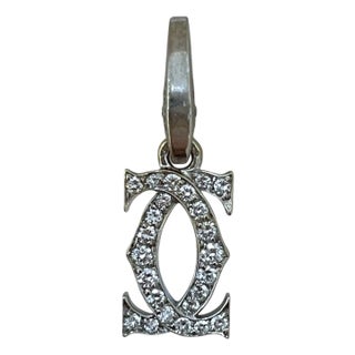 Cartier 18k White Gold Diamond Double C Pendant For Sale