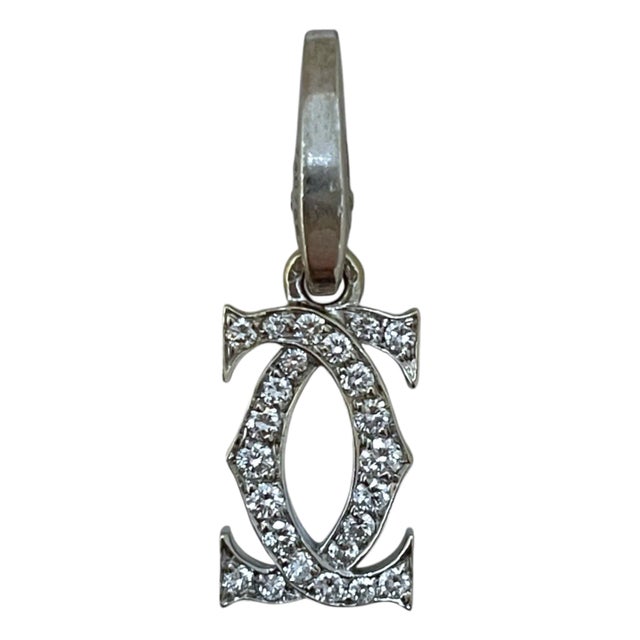 Cartier 18k White Gold Diamond Double C Pendant For Sale
