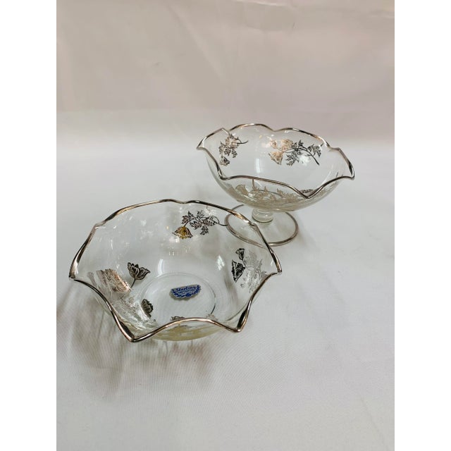 Silver City Glass Co. Art Nouveau "Poppy" Silver Overlay Compote/Bowl Set ~ This is unique Art Nouveau-style sterling...