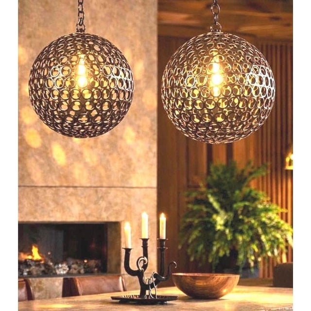 Gold Gold-Tone Metal Spheres, 15” Decorative Pair for Hanging or Stacking For Sale - Image 8 of 11