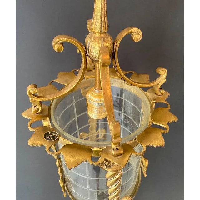 Spanish Neoclassical Revival Style Figural Gilt Iron Lantern or Pendant For Sale - Image 9 of 10