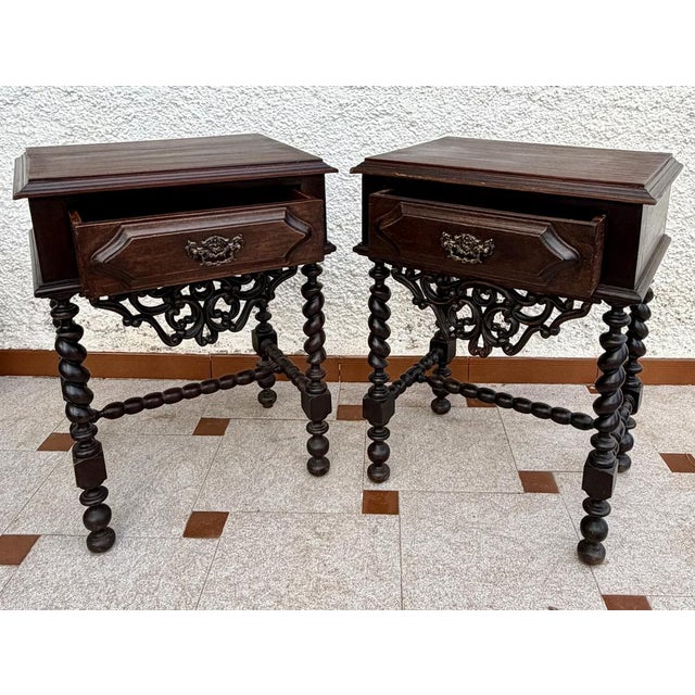 Wood Portuguese Barley Twist Nightstands, 1940s, Set of 2 For Sale - Image 7 of 15