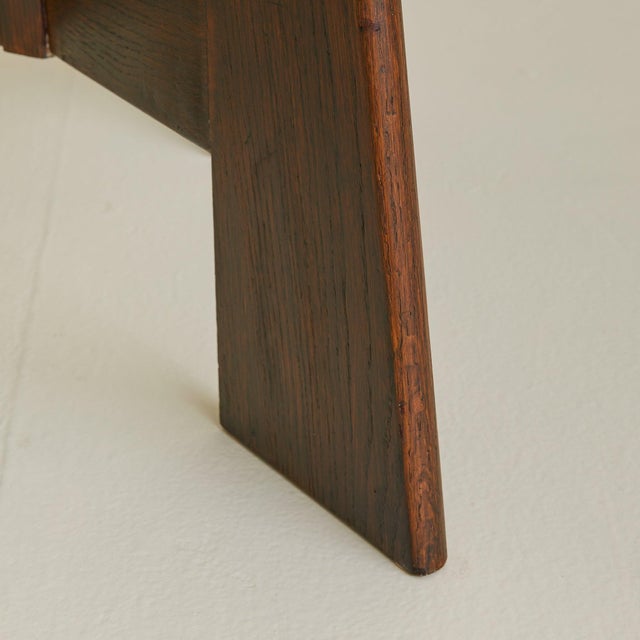 Brown French Brutalist Round Wood + Glass Coffee Table, 1960s For Sale - Image 8 of 8