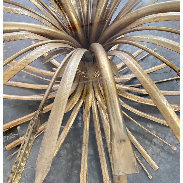 Gold Vintage Hollywood Regency Style Gilt Sheaf of Wheat Round Glass Top Table For Sale - Image 8 of 10