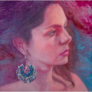The Pink Jewel by Pegah Samaie | Oil on aluminum panel Portrait of a woman with a large earring. For Sale