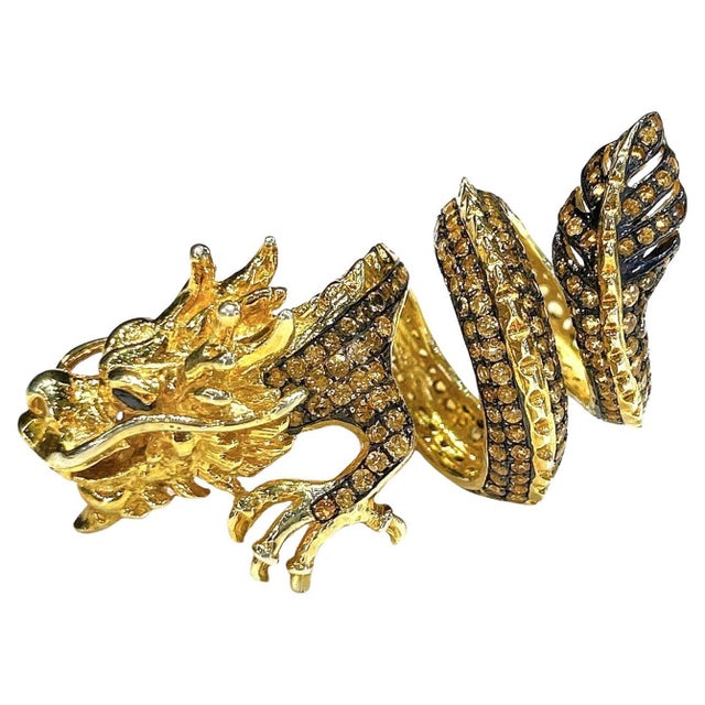 Bochic "Orient" Neoclassical Dragon Yellow Sapphire Ring Set 18K Gold & Silver For Sale - Image 15 of 18