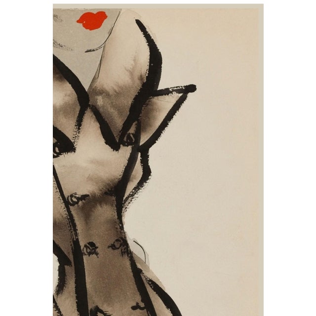 Vintage French Fashion Art Print – Brown Coat Illustration With Red Lips, 24" X 32" For Sale In Buffalo - Image 6 of 9
