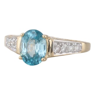 2.10ctw Blue Zircon Diamond Ring 14k Yellow Gold Size 6 Engagement For Sale