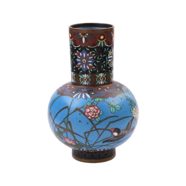 Late 19th Century Early Meiji Period Japanese Cloisonne Enamel Bulbous Vase With Geometric Patterns For Sale - Image 5 of 8