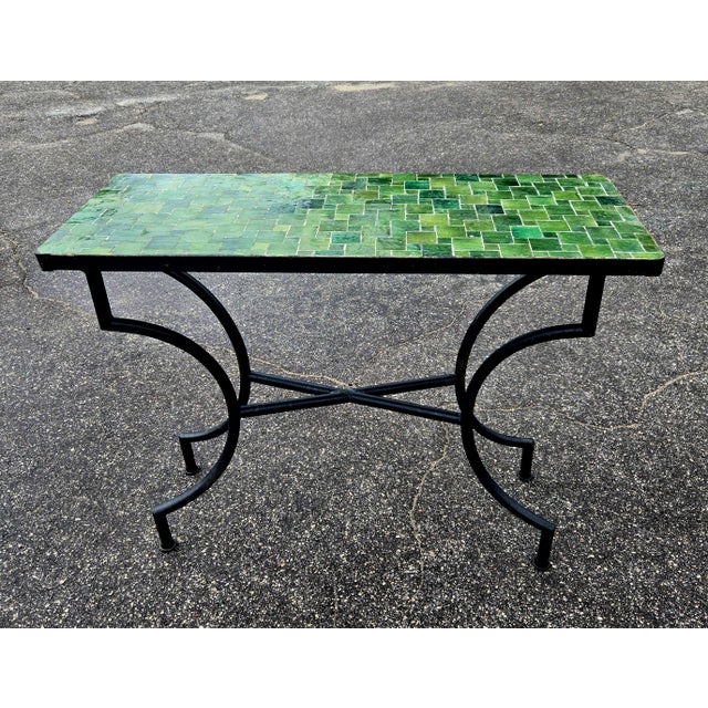 Moroccan Moroccan Handcrafted Tamegroute Green Mosaic Console Table For Sale - Image 3 of 7