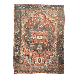 Antique Terracotta Sage Green Ice Blue & Eggshell Rug 9.3 X 14 For Sale