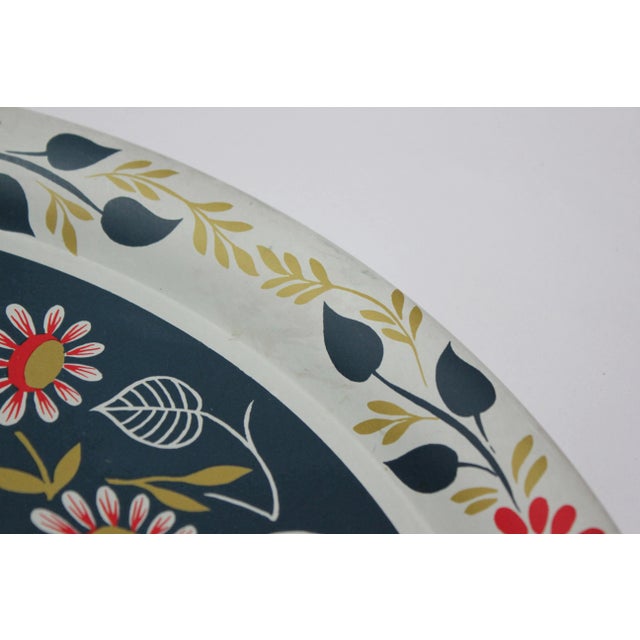Maxey Folk Art Painted Metal Floral Decorative Tray For Sale - Image 10 of 13