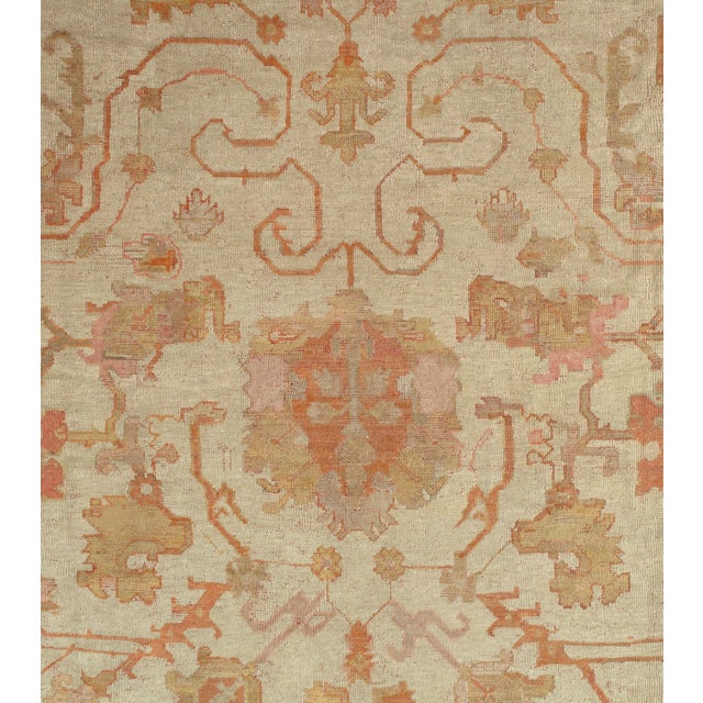 Antique Turkish Oushak Carpet, Handmade Oriental Rug, Beige, Taupe, Shrimp Coral For Sale - Image 12 of 16
