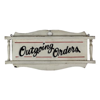 Vintage American Salvaged Diner "Outgoing Orders" Wood Sign With Elaborate Frame For Sale