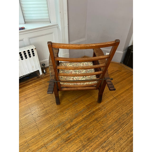 1930s Morris Style Reclining Chair With Floral Upholstery, Oak Leaf Detail on Armrest and Claw Feet For Sale - Image 5 of 10