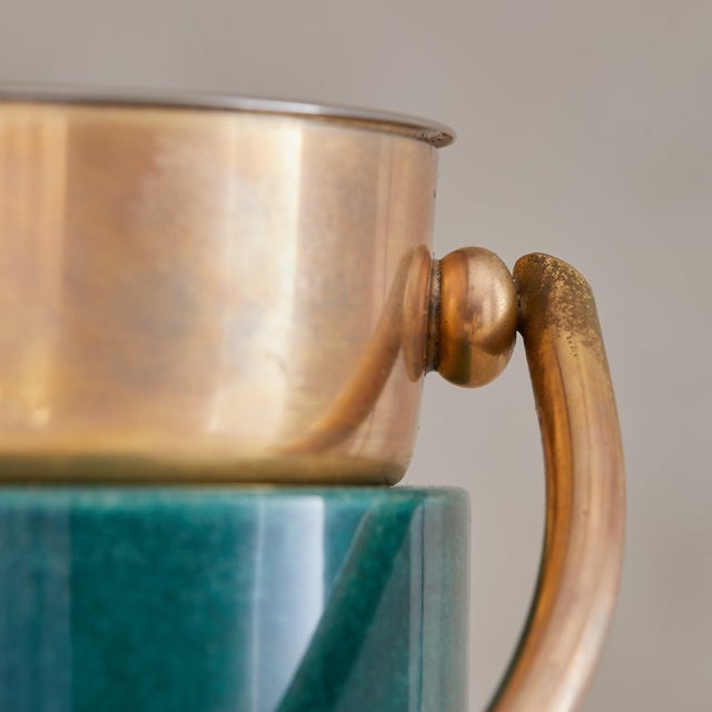 Italian Green Goatskin + Brass Cocktail Set Attributed to Aldo Tura, 1970s For Sale - Image 11 of 11