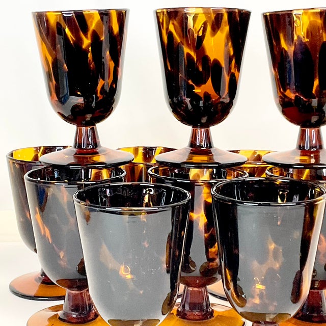 Mid-Century Hollywood Regency Murano Tortoise Wine Goblets - Set of 13. For Sale - Image 6 of 11
