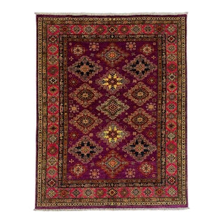 Purple and Pink Kazak Tribal Wool Rug - 5'1" X 6'7" For Sale