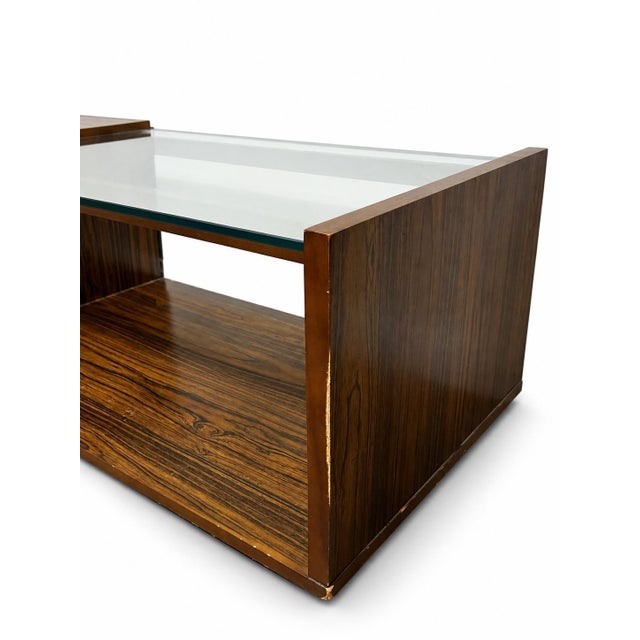 Vintage Art Deco Revival Figured-Wood and Glass Storage Coffee Table For Sale - Image 12 of 12
