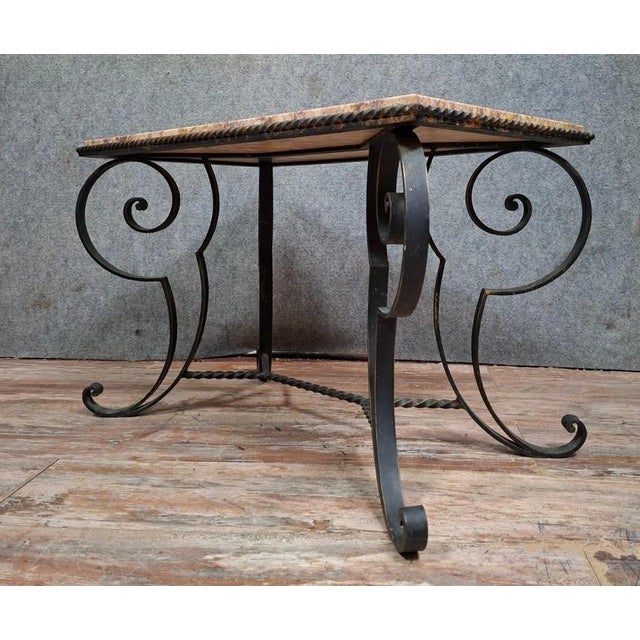 Coffee Table with Wrought Iron Base For Sale - Image 4 of 7