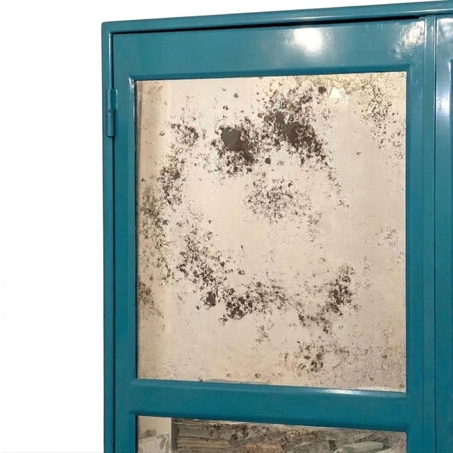 2000 - 2009 Turquoise Metal Wardrobe with Aged Mirrors, 2000s For Sale - Image 5 of 8