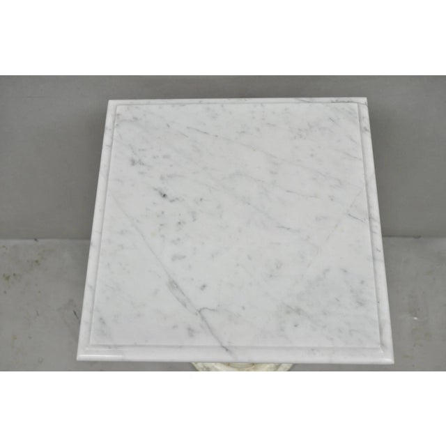 Vintage Italian Classical Carved Marble Column Form Square Top Pedestal Stand For Sale - Image 9 of 13