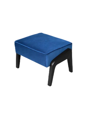 Art Deco Style Black Ebony, Blue Notte Velvet, and Beech Ottoman by Casa Botelho
