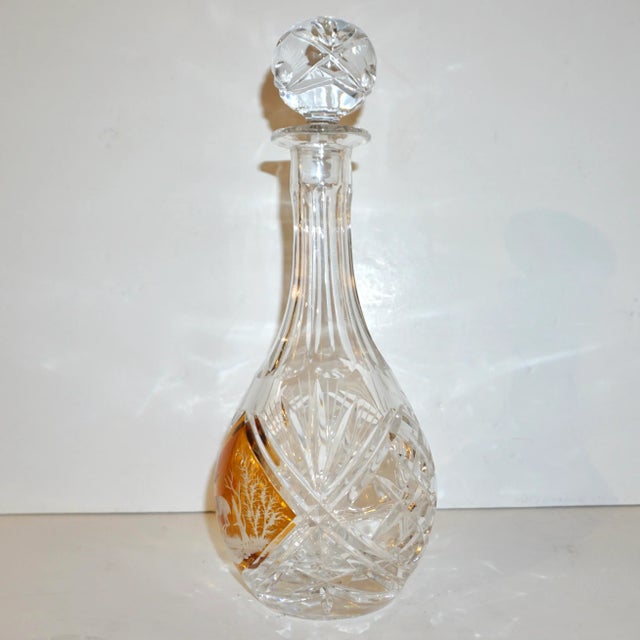 1970s Vintage Austrian Animal Engraved Overlaid Gold Amber Glass Liqueur Bottle For Sale - Image 10 of 11