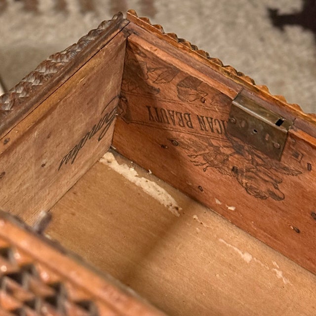 Antique Chip Carved 5 Layer Tramp Art Box With Yankee Victors Collage For Sale - Image 11 of 12