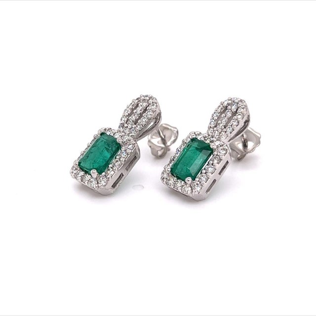 Metal Natural Emerald Diamond Stud Earrings 14k Gold 2.74 TCW Certified For Sale - Image 7 of 12