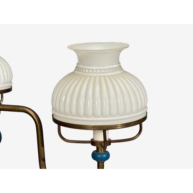 1940s Swedish Modern, Pendant Light, Blue Lacquered Wood, Glass, Brass For Sale - Image 10 of 12