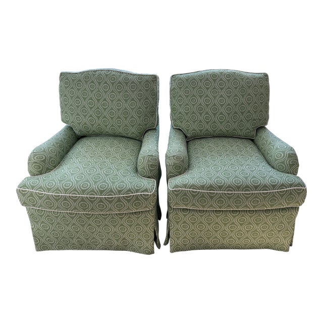 Pair of O.Henry House Hanover Club Chairs Cover in Raoul Textiles Coverlet Caper For Sale
