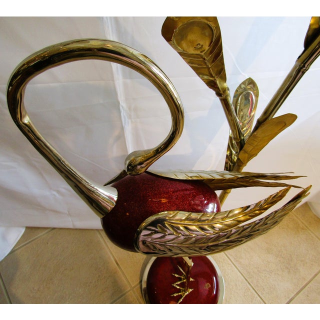 Rare Antonio Pavia Brass and Red Lacquered Wood Stork Floor Lamp Circa 1980s For Sale In Miami - Image 6 of 17