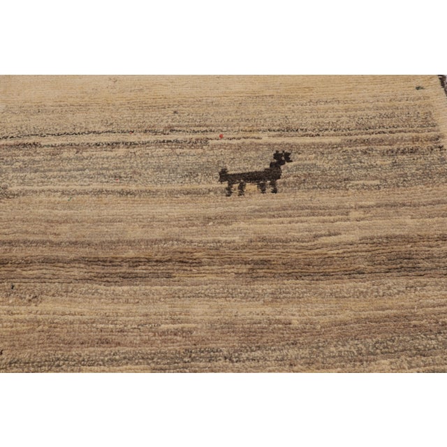 1950s Vintage Persian Gabbeh Rug in Beige, Striae and Animal Pictorial - Rug & Kilim For Sale - Image 5 of 10