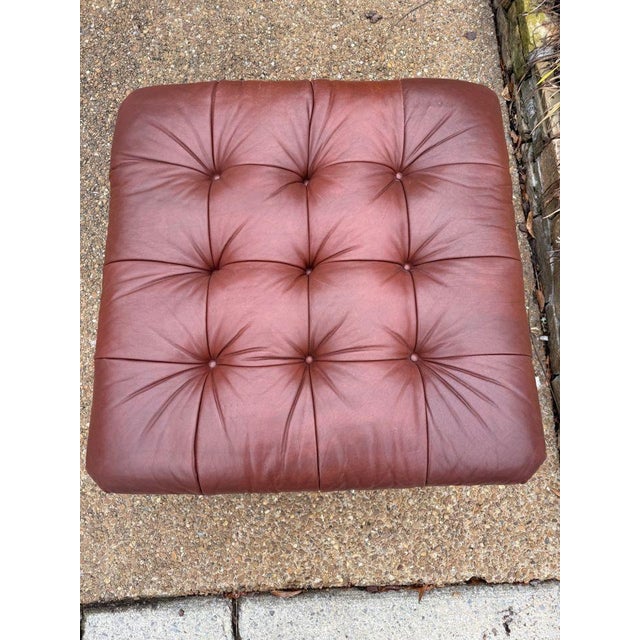 Traditional Leather Tufted Ottoman by Charles Stewart For Sale - Image 3 of 8