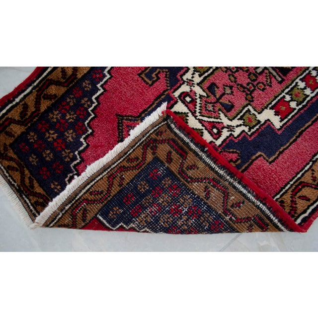 Terra Cotta Vintage Hand Knotted Turkish Small Rug Decorative Mat for Bathroom and Kitchen Mat- 22'' X 41'' For Sale - Image 8 of 13