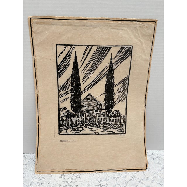 Vintage “Haunted House“ Otheto Artisan Relief Print For Sale In Sacramento - Image 6 of 7