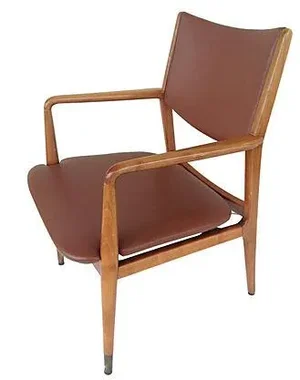 C1960's Mid-Century Stow & Davis Arm Chair With Original Caramel Colored Leather Upholstery