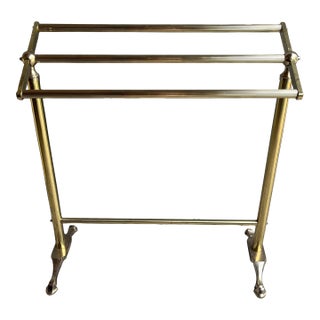 Vintage MCM Brass Three-Bar Towel Rack With Hoof Feet For Sale