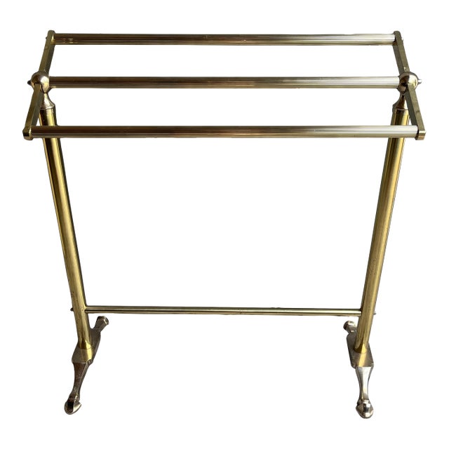 Vintage MCM Brass Three-Bar Towel Rack With Hoof Feet For Sale