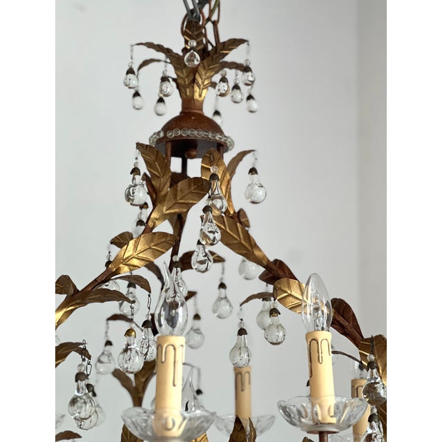 Vintage Chandelier with Crystal Drops and Gilded Brass, 1950s For Sale - Image 4 of 14